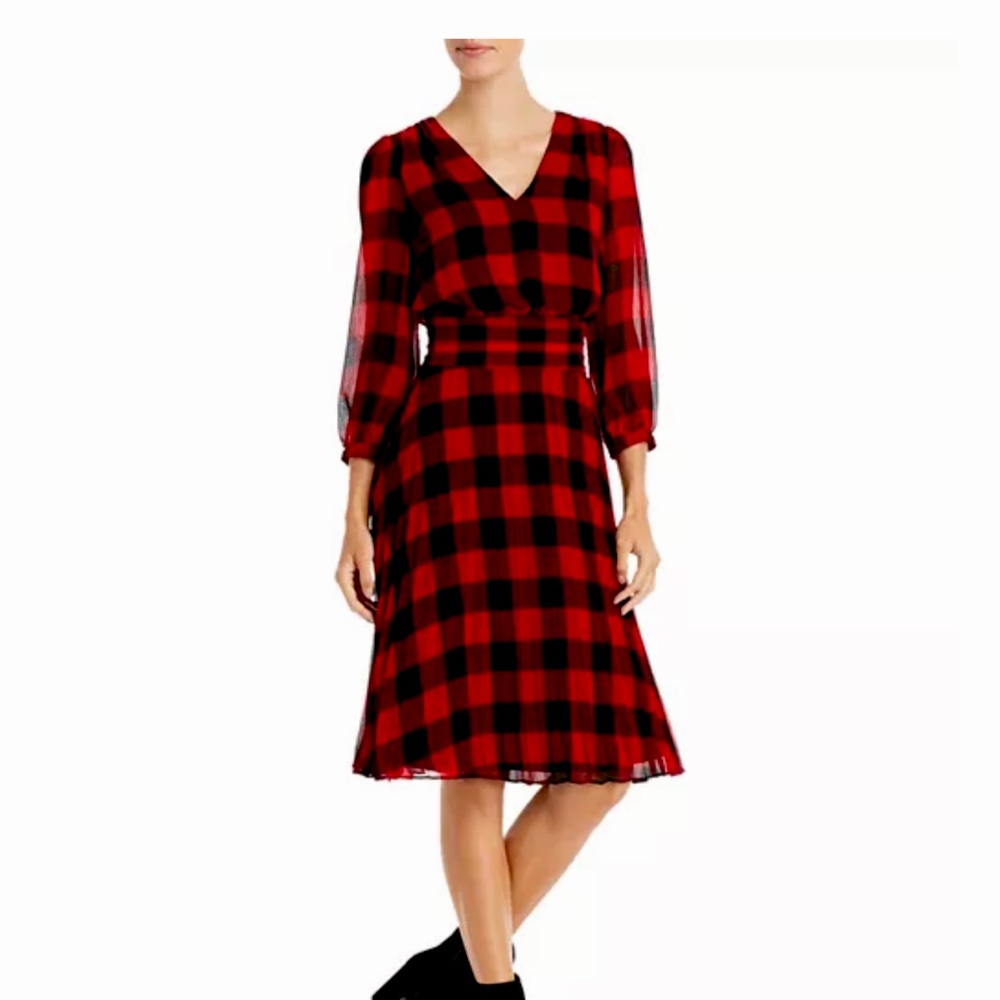Plaid Chiffon Midi Dress